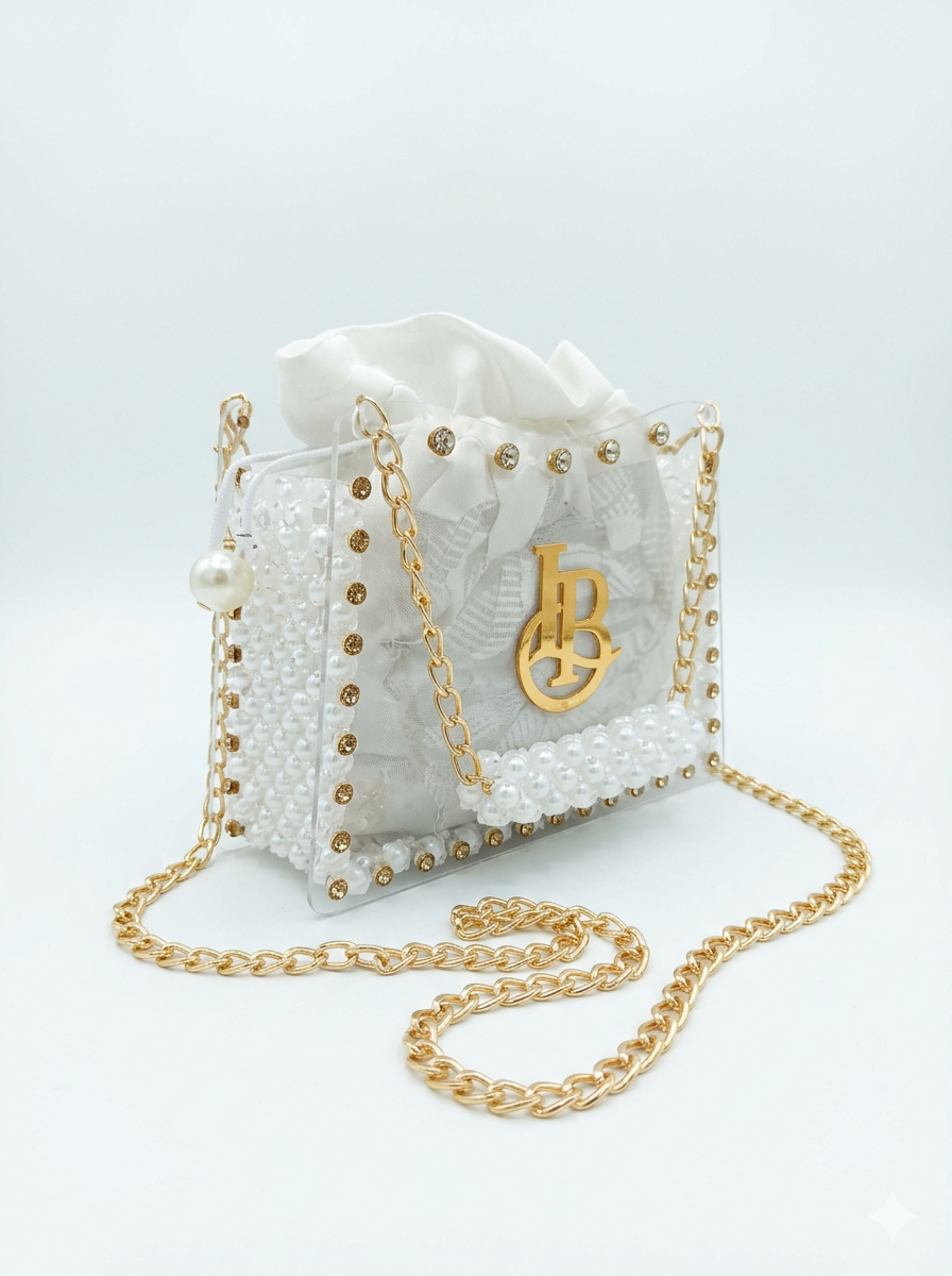 Square Shape, Pearl & Acrylic Purse